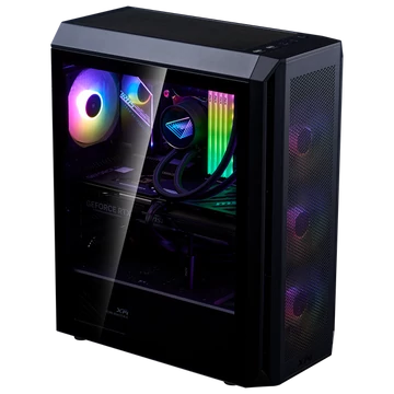 ADATA XPG Ház Midi ATX Valor AIR PLUS, 4x120mm RGB ventilátor, Tápegység nélkül, üvegfalú, fekete