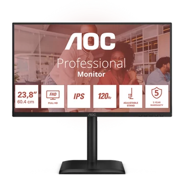 AOC IPS monitor 23,8" 24E4U 1920x1080,16:9, 300cd/m2, 4ms, VGA/HDMI/DisplayPort/4xUSB, hangszóró, 120 Hz, áll.mag.,pivot
