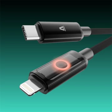 AVAX Töltőkábel, USB-C - Lightning, Fonott, 27W, 1 méter, szürke