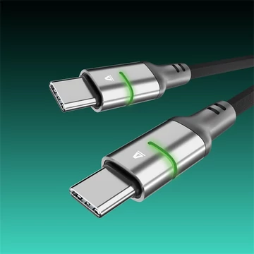 AVAX Töltőkábel, USB-C - USB-C, Fonott, 60W, 3 méter, fekete