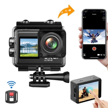 BLACKBIRD Akció Kamera Dual Screen érintő képernyő, távirányító V6 6K Wifi, Fekete