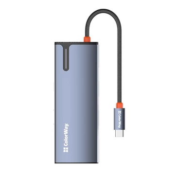 COLORWAY USB-elosztó (dokkolóállomás) CW-HUB01, ColorWay USB-C 5-b-1 Type C PD 100W/USB3.0x3/HDMI 4K