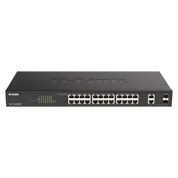 D-LINK Switch 24x1000Mbps (24xPOE) + 2xGigabit kombó SFP Fémházas Menedzselhető Rackes, DGS-1100-26MPV2/E