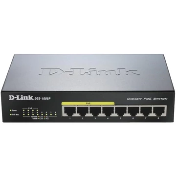 D-LINK Switch 8x1000Mbps (4xPOE) Menedzselhető Fémházas Asztali, DGS-1008P/E