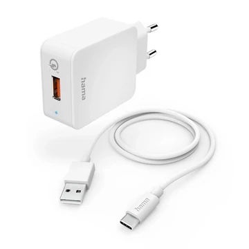 HAMA 201626, FIC E3 HÁLÓZATI TÖLTŐ SZETT "QC 3.0" USB -TYPE-C KÁBELLEL (19,5W), FEHÉR