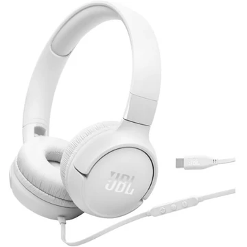 JBL Tune 520C vezetékes fejhallgató, fehér, beépített mikrofon, over ear, kábel hossz 120 cm, 0,156 kg