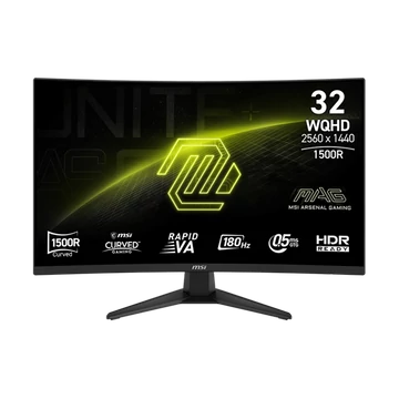 MSI Monitor GAMING MAG 321CQF E18 31,5" Ívelt Rapid VA WQHD 2560x1440, 16:9 180Hz 0,5ms 3500:1, 2x HDMI, DP, USB-C