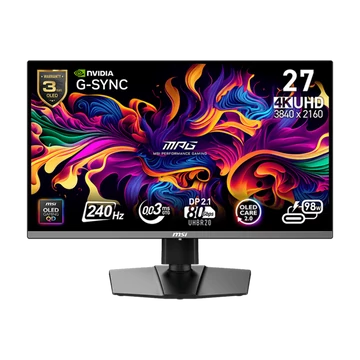 MSI Monitor GAMING MPG 272URX QD-OLED 26,5" UHD 3840x2160, 240Hz, 150000:1 CR, 250cd/m2, 0,03ms, 2x HDMI, DP, USB-C