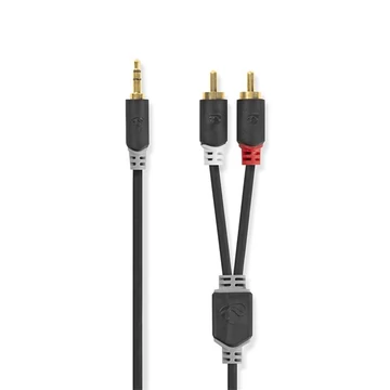 Nedis CABW22200AT50 sztereo audió kábel 3,5mm sztereo jack - 2x RCA,  Aranyozott,  5 m