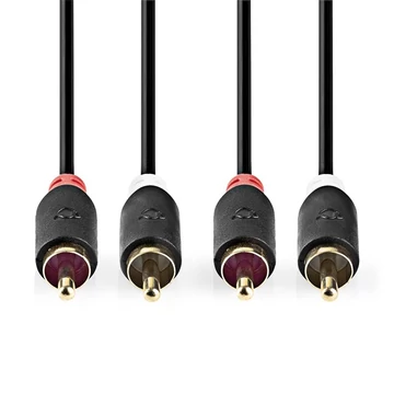 Nedis CABW24200AT20 sztereo audió kábel 2x RCA férfi,  2x RCA férfi, Aranyozott,  2 m , kerek,  Antracit