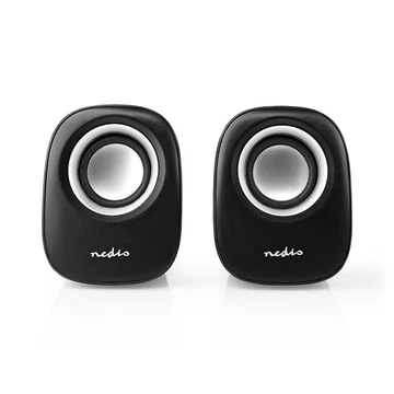 Nedis CSPR10020BK PC hangszóró 2.0, 12 W, 3,5mm sztereo jack, USB-ről táplált, hangerőszabályzó