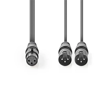 Nedis COTH15020GY15 balanced/szimmetrikus félprofi XLR audio kábel, XLR 3p aljzat - 2 x XLR 3p dugó, 1.5m, rugalmas