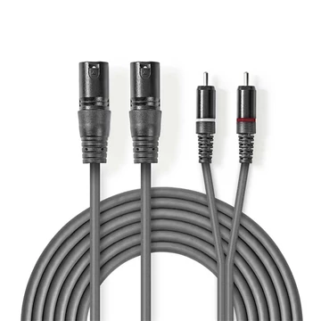 Nedis COTH15210GY30 balanced/szimmetrikus félprofi XLR audio kábel, 2x XLR 3 tűs dugó - 2x RCA dugó, 3m