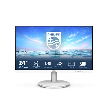 PHILIPS IPS monitor 23.8" 241V8AW, 1920x1080, 16:9, 250cd/m2, 4ms, VGA/HDMI, hangszóró, fehér