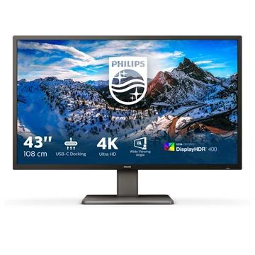 PHILIPS VA monitor 42.51" 439P1, 3840x2160, 16:9, 4ms, 400cd/m2, 3xHDMI/DisplayPort/USB-C/3xUSB/LAN/USB-C, hangszóró
