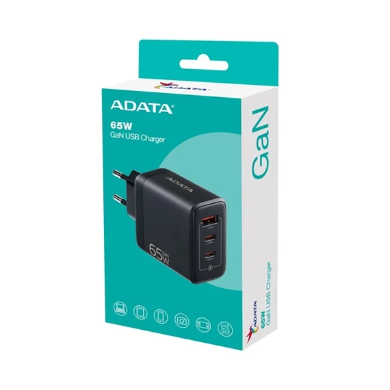 ADATA Fali gyorstöltő, GaN, Fekete, 65W, US csatlakozó