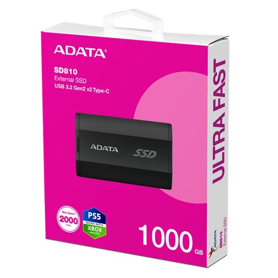 ADATA SSD Külső USB 3.2 1TB SD810, Type-C, Fekete