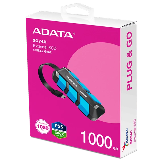 ADATA SSD Külső USB 3.2 1TB SC740, Type-C, Kék