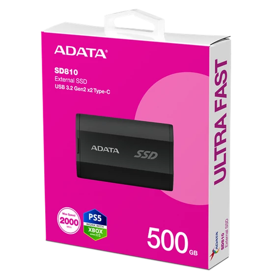 ADATA SSD Külső USB 3.2 500GB SD810, Type-C, Fekete