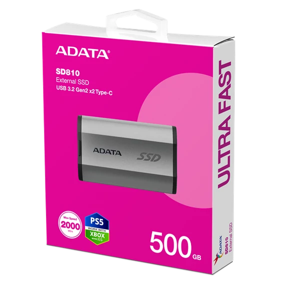 ADATA SSD Külső USB 3.2 500GB SD810, Type-C, Szürke