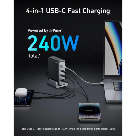 ANKER Hálózati Töltő 3xUSB-C, USB-A 4 portos, 240W EU, fekete - A2342311