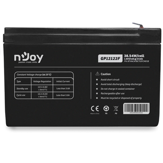APC (NJOY) GP12122F Akkumulátor 12V/12Ah zárt, gondozásmentes Borne T2