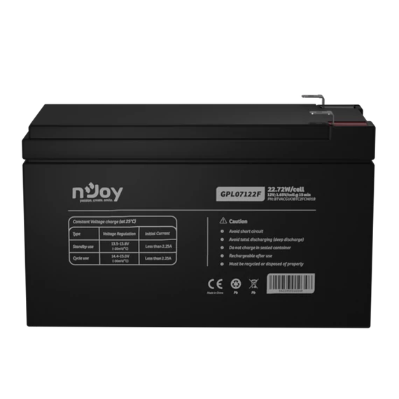 APC (NJOY) GPL07122F Akkumulátor 12V, 22.72W, gondozásmentes T2/F2