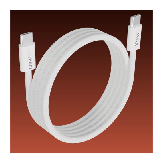 AVAX Töltőkábel, USB-C - USB-C, Mágneses, 100W, 1 méter, fehér