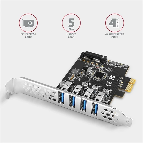 AXAGON PCEU-43RS PCIe Controller 4x SuperSpeed USB bővítő kártya