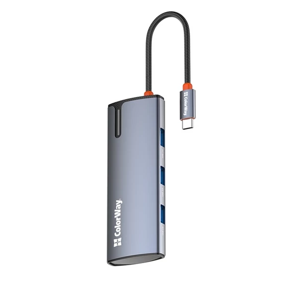 COLORWAY USB-elosztó (dokkolóállomás) CW-HUB01, ColorWay USB-C 5-b-1 Type C PD 100W/USB3.0x3/HDMI 4K