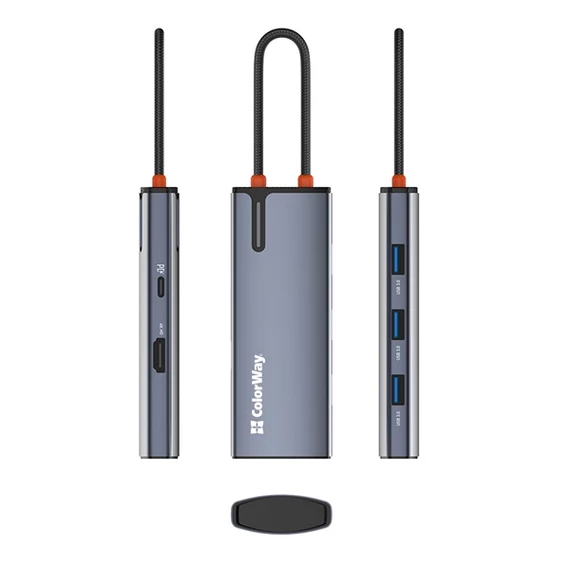 COLORWAY USB-elosztó (dokkolóállomás) CW-HUB01, ColorWay USB-C 5-b-1 Type C PD 100W/USB3.0x3/HDMI 4K