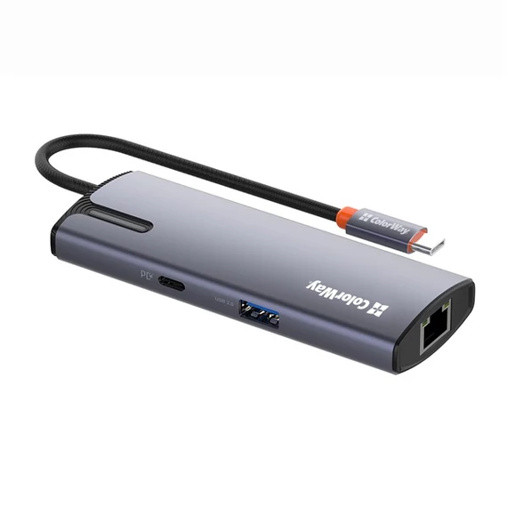 COLORWAY USB-elosztó (dokkolóállomás) CW-HUB03, USB-C 6-B-1 Type C PD 100W/USB3.0x3/USB2.0/RJ45