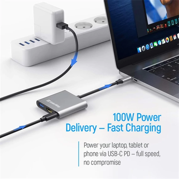 COLORWAY USB hub (dokkolóállomás) ColorWay USB-C 3 az 1-ben Type C PD 100W/USB3.0/HDMI 4K (CW-HUB08)