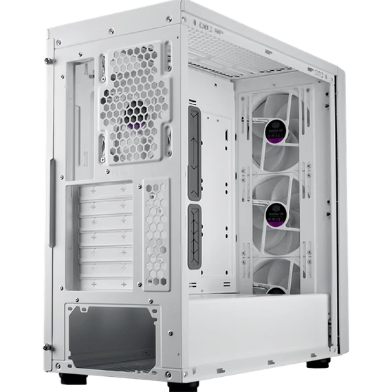 COOLER MASTER Ház ATX MasterBox 600, Tápegység nélkül, Üvegfalú, fehér