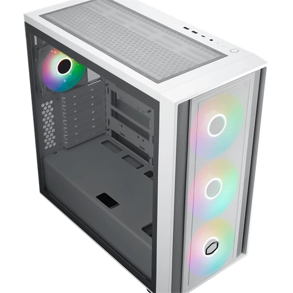 COOLER MASTER Ház ATX MasterBox 600, Tápegység nélkül, Üvegfalú, fehér