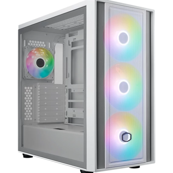 COOLER MASTER Ház ATX MasterBox 600, Tápegység nélkül, Üvegfalú, fehér