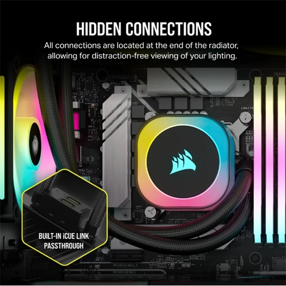 CORSAIR CPU hűtő iCUE LINK H100i RGB AIO (vízhűtés), 2 Ventilátorots, LGA1700 támogatással, fekete