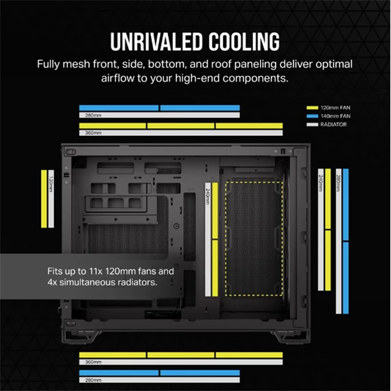 CORSAIR Ház Micro-ATX 2500D AIRFLOW, Tápegység nélkül, Edzett Üveg, fekete