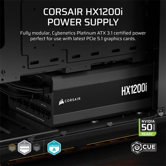 CORSAIR Tápegység Moduláris, HXi series 2025, HX1500i, 1500W, 14cm, ATX 3.1, PCIe 5.1, BOX, 80+ Platinum