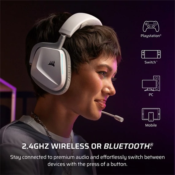 CORSAIR Vezeték Nélküli Headset, VOID v2 Wireless Gaming Headset, Dolby Atmos, fehér
