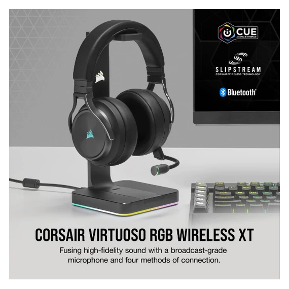 CORSAIR Vezetékes/Vezeték Nélküli Headset, VIRTUOSO RGB WIRELESS XT, Dolby Atmos, fekete