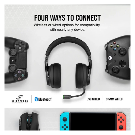 CORSAIR Vezetékes/Vezeték Nélküli Headset, VIRTUOSO RGB WIRELESS XT, Dolby Atmos, fekete
