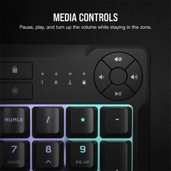 CORSAIR Vezetékes Billentyűzet Gaming, K55 CORE RGB, Médiavezérlő gombok, Cseppálló, US, fekete