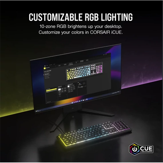 CORSAIR Vezetékes Billentyűzet Gaming, K55 CORE RGB, Médiavezérlő gombok, Cseppálló, US, fekete