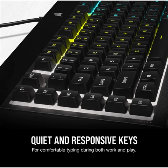 CORSAIR Vezetékes Billentyűzet Gaming, K55 RGB PRO, 6 programozható billentyű, Cseppálló, Csuklótámasz, US, fekete