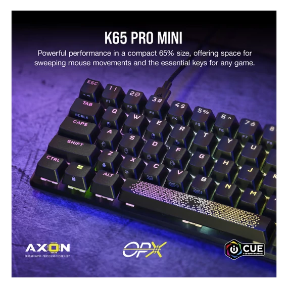 CORSAIR Vezetékes Billentyűzet Gaming, K65 PRO MINI RGB 65%, Optical-Mechanical, US, szürke