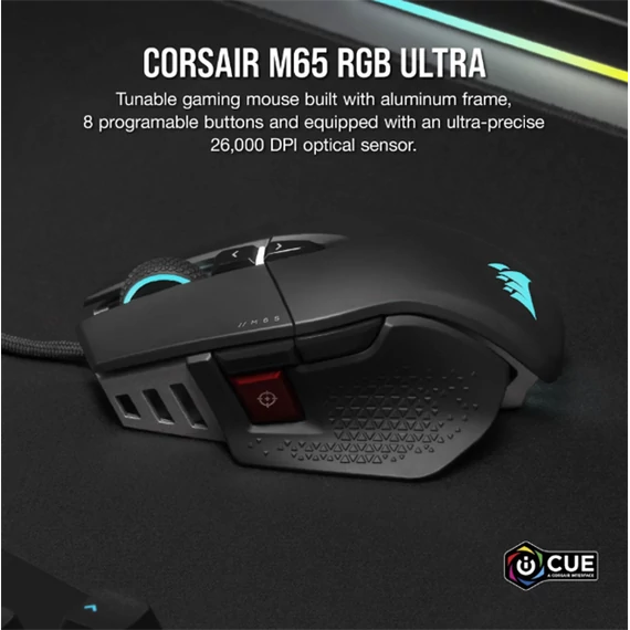 CORSAIR Vezetékes Egér Gaming, M65 RGB ULTRA Tunable, 8 programozható gomb, RGB Világítás, 26000dpi, fekete