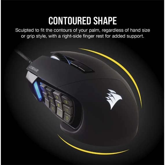 CORSAIR Vezetékes Egér Gaming, SCIMITAR RGB ELITE, 17 programozható gomb, RGB Világítás, 18000dpi, fekete