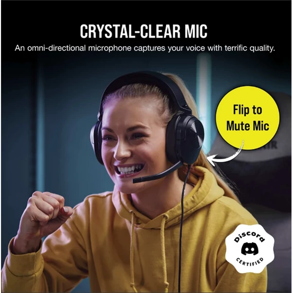 CORSAIR Vezetékes Headset, HS55 Gaming, Ultrakönnyű, Jack dugós, fekete