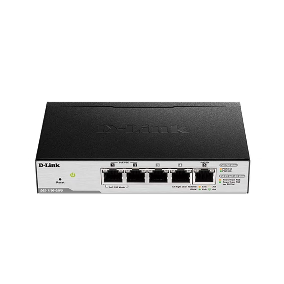 D-LINK Switch 5x1000Mbps(2xPOE) Fémházas Asztali Menedzselhető, DGS-1100-05PDV2